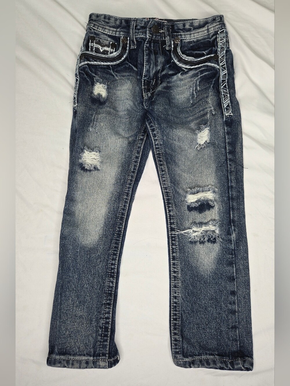 Monarchy Collection Boys Size 6 Jeans Y2K Distressed Blue Denim Straight Leg